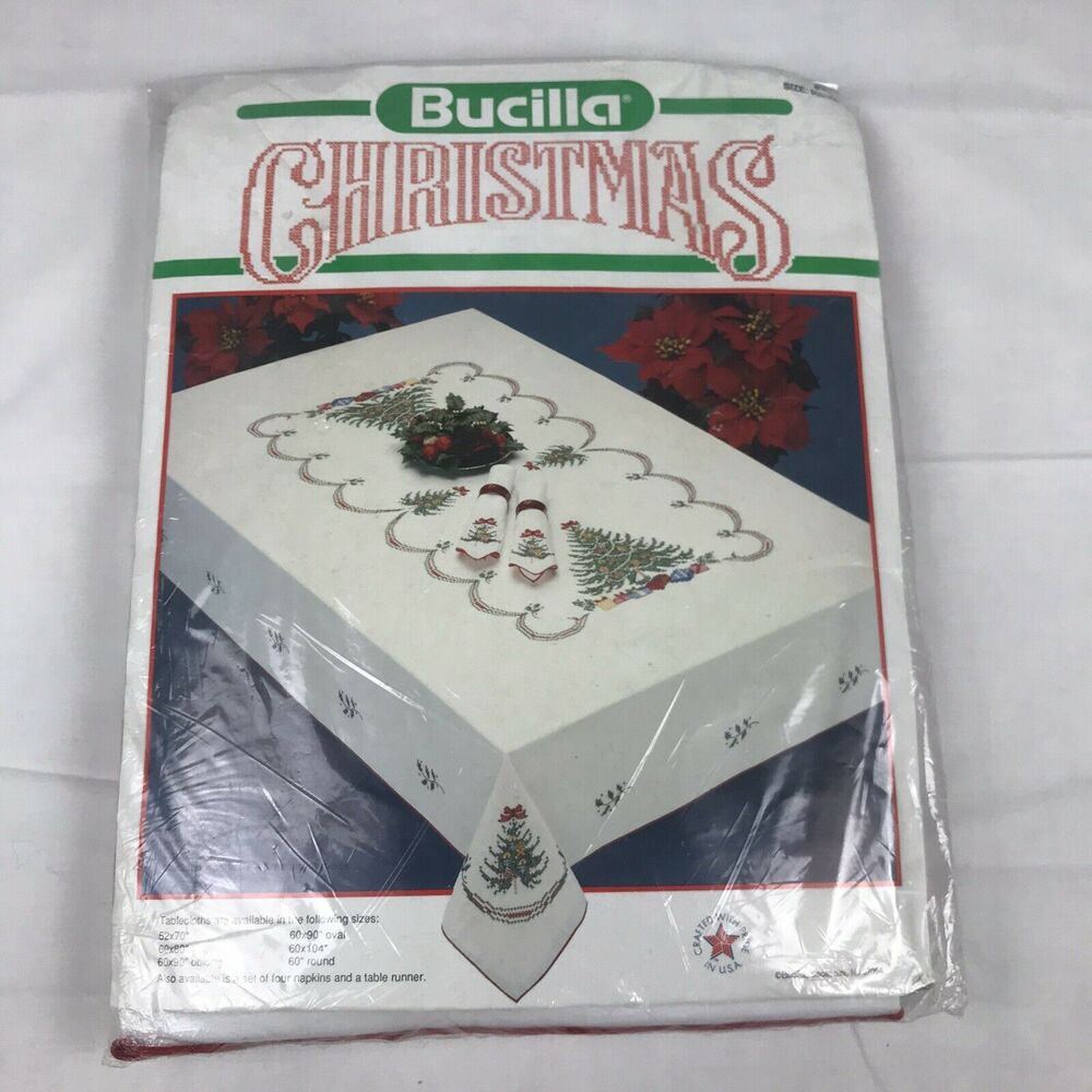 NEW BUCILLA STAMPED CROSS STITCH Holiday Tree TABLECLOTH 60 X 104